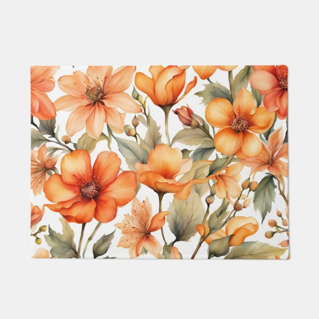 Paillasson Fleurs sauvages rouges Aquarelle Art (Devant)