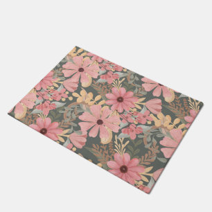 Paillasson Fleurs vertes rose Sage Laisser Motif Aquarelle
