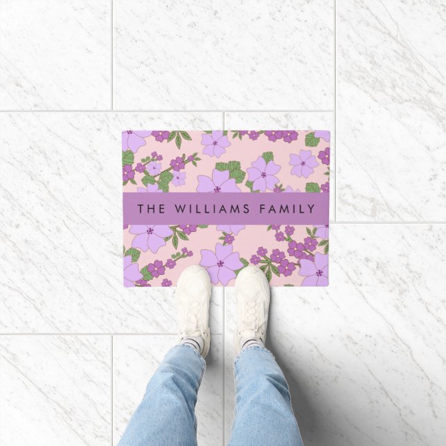 Paillasson Fleurs Violettes, Motif De Fleurs, Votre Nom (Intérieur)