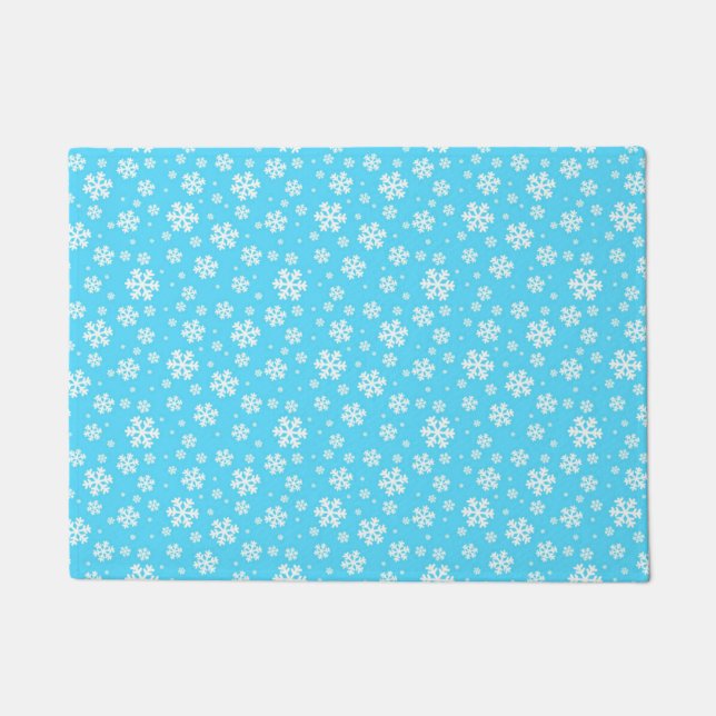 Paillasson Flocons blancs sur motif d'hiver bleu clair (Devant)