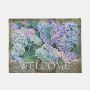 Paillasson Floral Blue Hydrangea Bienvenue 18" x 24"