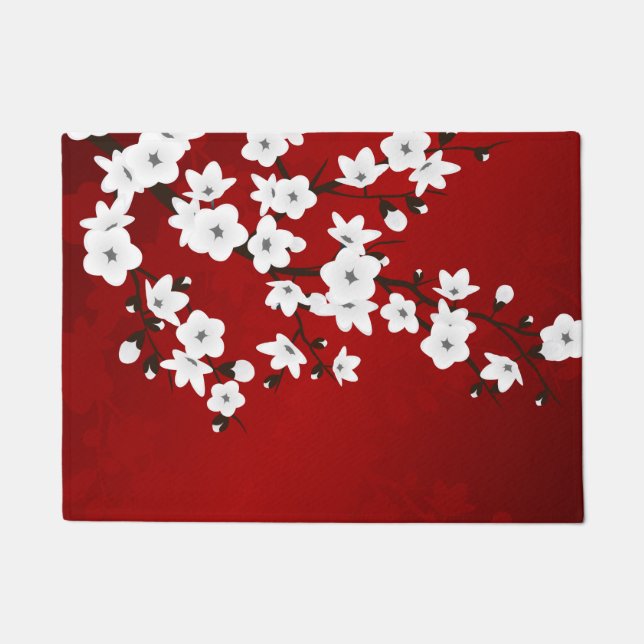Paillasson Floral Cerisier Fleur Rouge Blanc (Devant)