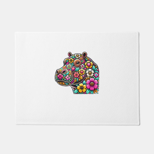 Paillasson Floral Moo Deng Baby Hippo Hippopotamus Zoo Animal (Devant)