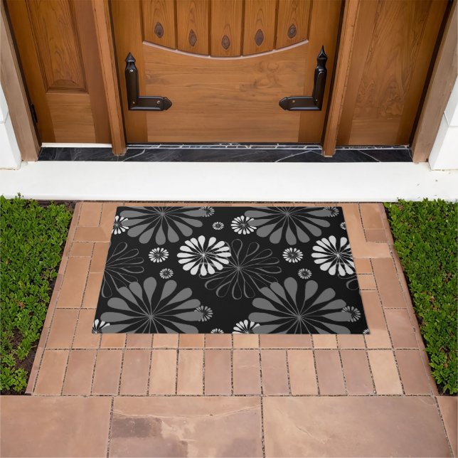 Paillasson Floral noir et blanc rétro (De plein air)