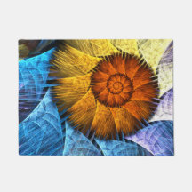 Floral Orange Bleu Jaune Art Abstrait