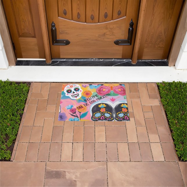 Paillasson Floral rose et noir Dia de Muertos (De plein air)