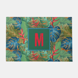 Paillasson Flore tropicale monogramme sur l'impression en osi