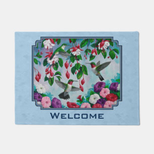 Paillasson Flower Garden and Hummingbirds Blue