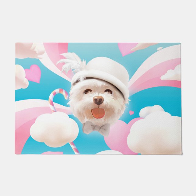 Paillasson Fluffy Dog avec Casquette blanc (Devant)