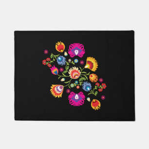 Paillasson folklore polonais customisé avec fleurs roses