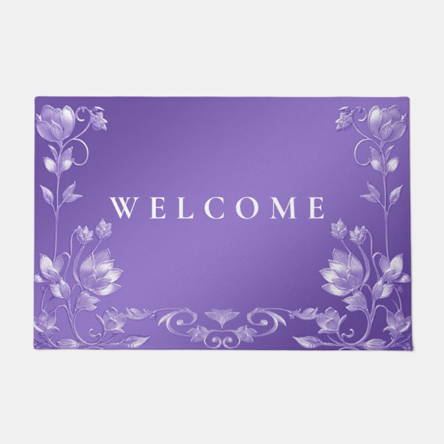 Paillasson Format de porte floral violet élégant (Devant)
