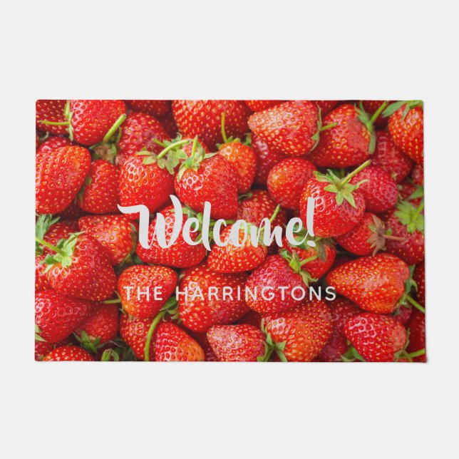 Paillasson Fraises de nom personnalisé (Devant)
