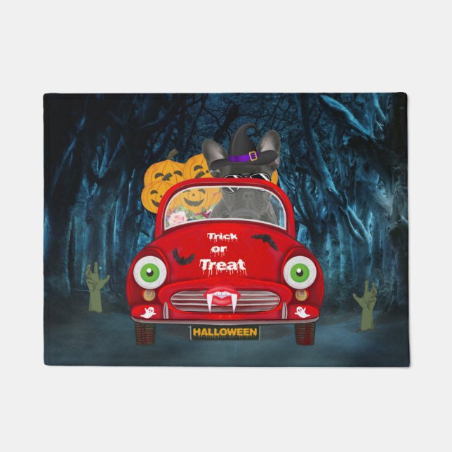 Paillasson Français Bulldog Driving Car Effrayant Halloween (Devant)