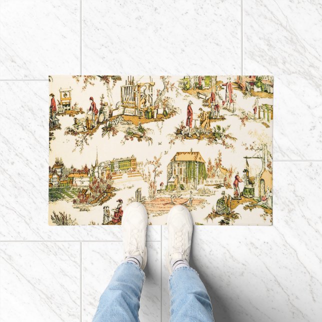 Paillasson Français Creme Toile Chinoiserie Style Rustique (Intérieur)