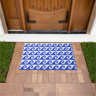 Paillasson Fret grec, Motif d'onde méditerranéen, Bleu