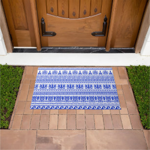 Paillasson Fret grec, Motif méditerranéen, Bleu