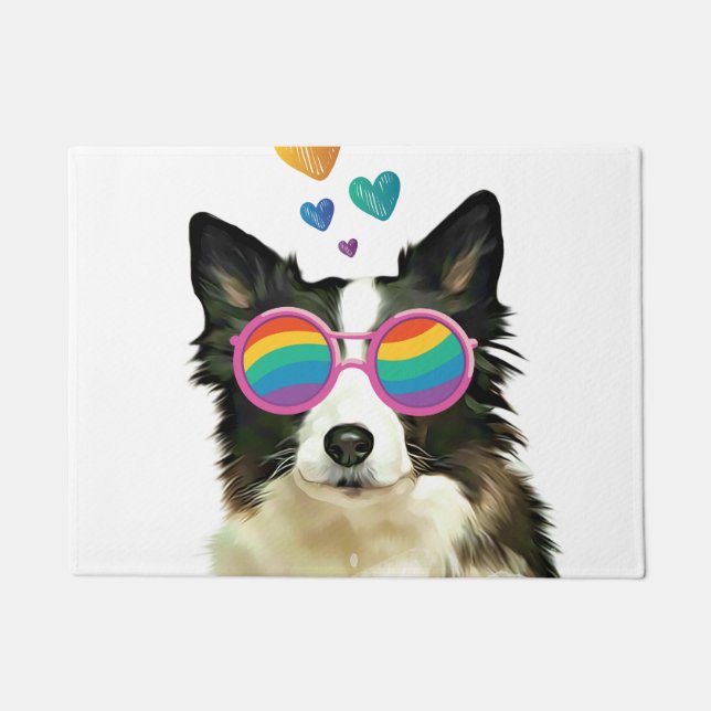 Paillasson Frontière Collie Chien avec Coeurs Saint-Valentin (Devant)