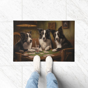 Paillasson Frontière Collie Chiens Jouer Poker Art