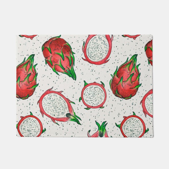 Paillasson Fruit de dragon rouge sur blanc (Devant)
