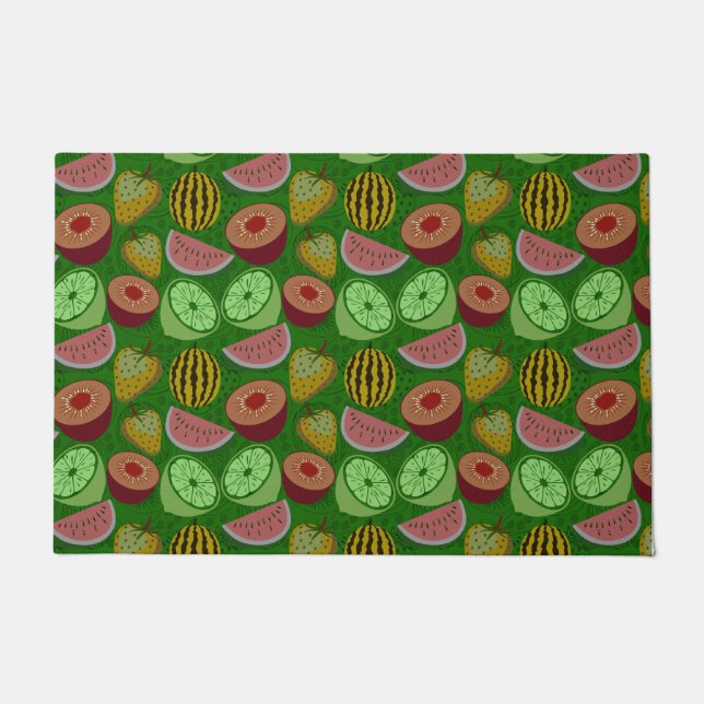 Paillasson Fruits tropicaux motifs et vert arrière - plan (Devant)