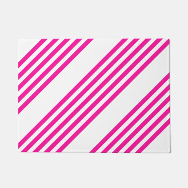Paillasson Fuchsia et blanc cinq bandes motif (Devant)