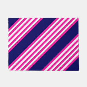 Paillasson Fuchsia et blanc cinq bandes motif avec bleu