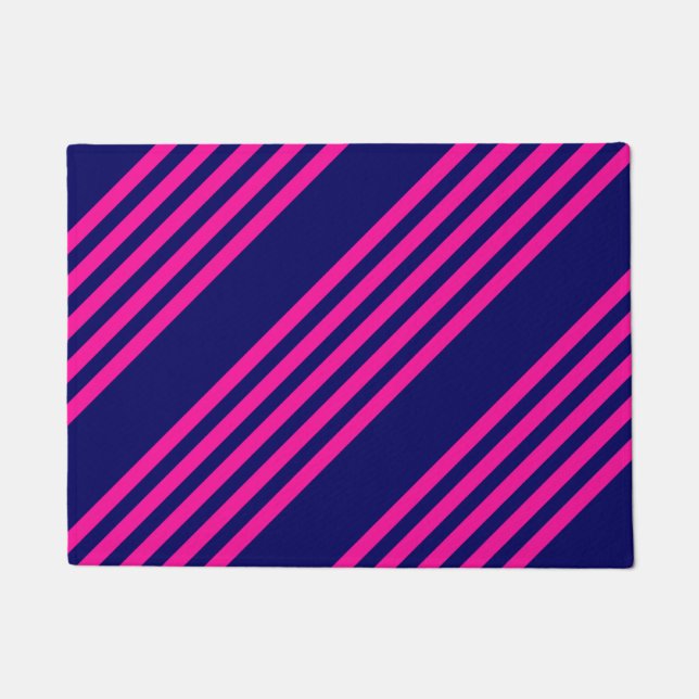 Paillasson Fuchsia et bleu marine cinq bandes motif (Devant)
