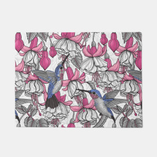 Paillasson Fuchsia et colibris blancs