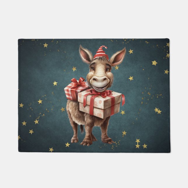 Paillasson Fun mignon millésime Donkey de Noël (Devant)