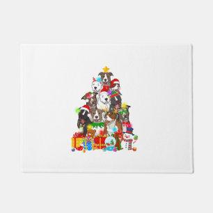 Paillasson Funky Pitbull Chien de Noël Lumières Arbre Chien C