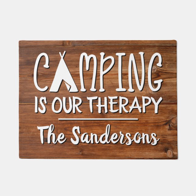 Paillasson Funny Camping est Notre Thérapie Rustique avec Nom (Devant)