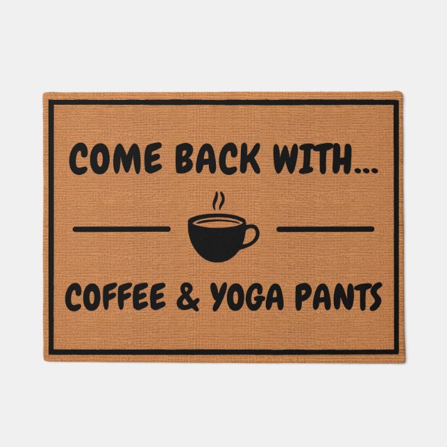 Paillasson Funny Coffee & Yoga Humor Minimalist Rustic Brown (Devant)