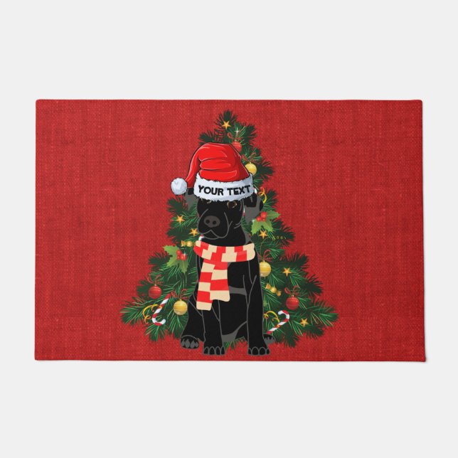 Paillasson Funny noir labrador fête rouge burlap Noël (Devant)