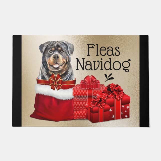 Paillasson Funny Rottweiler les puces de Noël navidog cadeaux (Devant)