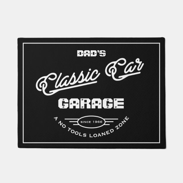 Paillasson Garage Classic Voiture N'Importe Quel Nom Black Wh (Devant)