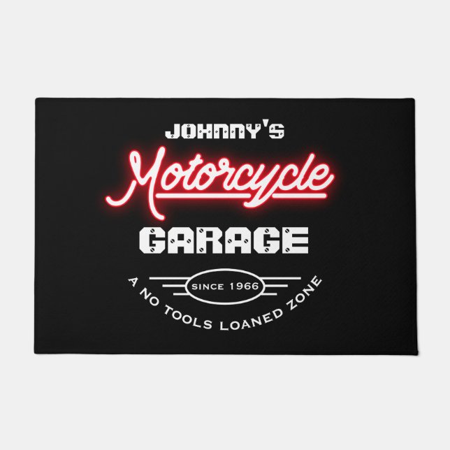 Paillasson Garage de motocyclettes N'importe quel nom Red Neo (Devant)