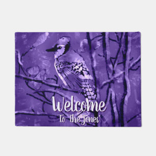 Paillasson Geai bleu oiseau violet art abstrait personnalisé