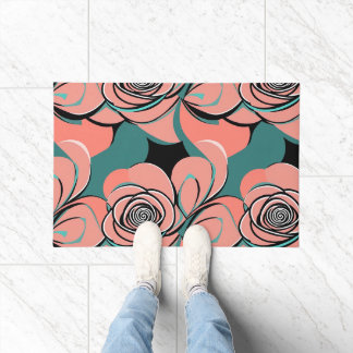 Paillasson Geometric Roses In Shades Of Black And Teal