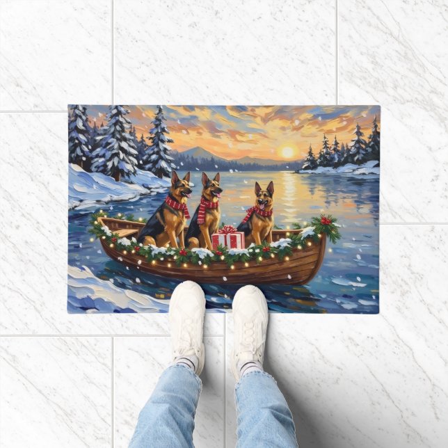Paillasson German Shepherd Christmas Boat Holiday (Intérieur)