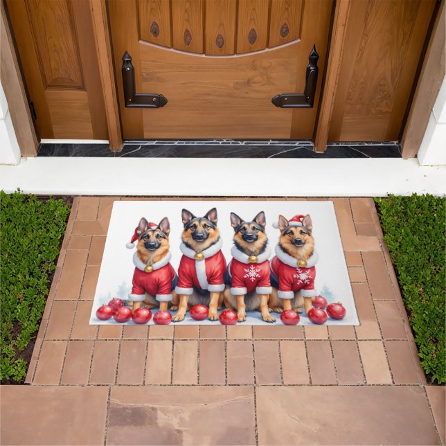 Paillasson German Shepherd Christmas Dress Santa Hat (De plein air)