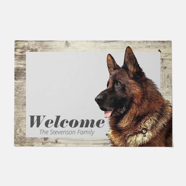 Paillasson German Shepherd Painting Animal Dog Welcome Family (Devant)