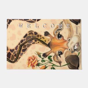 Paillasson Giraffe Romantique - Bienvenue - Ajouter Votre Tex