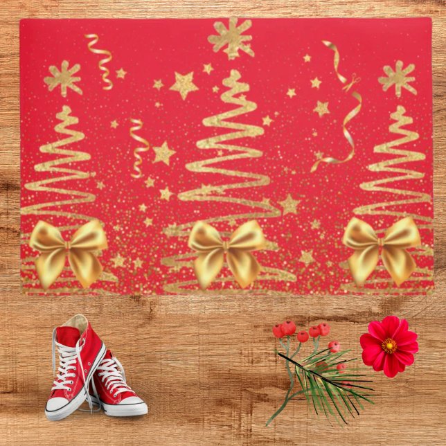 Paillasson Glam doré métal brillant rouge étincelant de Noël (Créateur téléchargé)