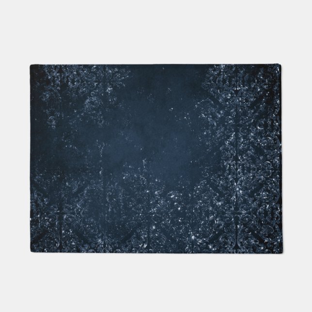 Paillasson Glimmery Navy Grunge | Sombre Sapphire bleu Damas (Devant)
