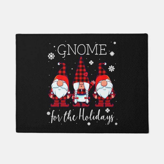 Paillasson Gnome for the Holidays Buffalo Plaid 3 Gnomes (Devant)