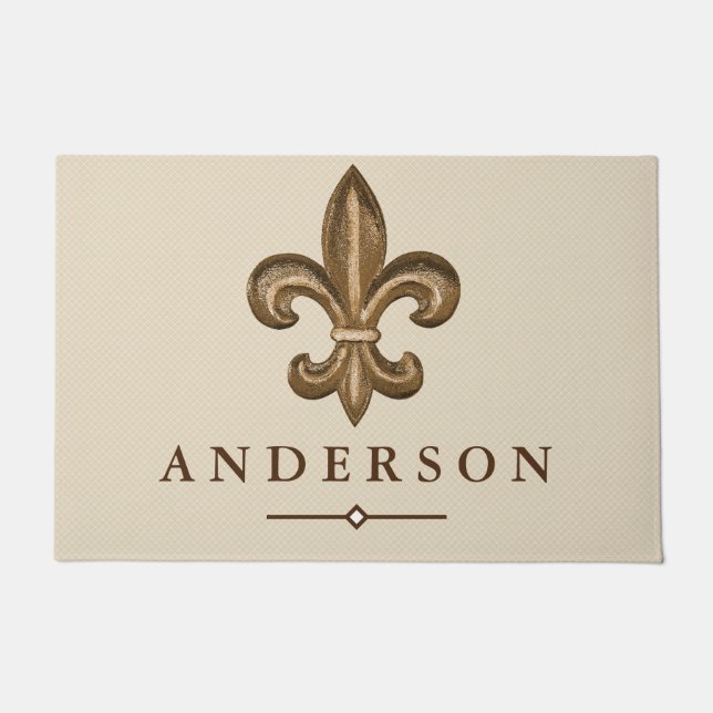 Paillasson Gold Fleur de élégant Lis et Taupe | personnalisé (Devant)