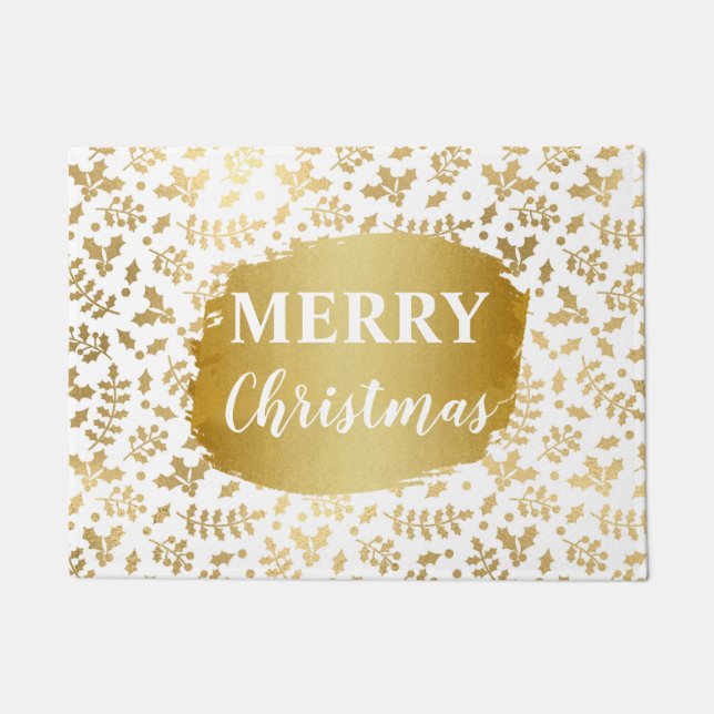Paillasson Gold Foil & White Holly Noël d'hiver (Devant)