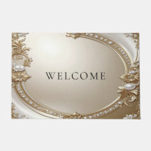 Golden Ornate Frame with Pearls Doormat