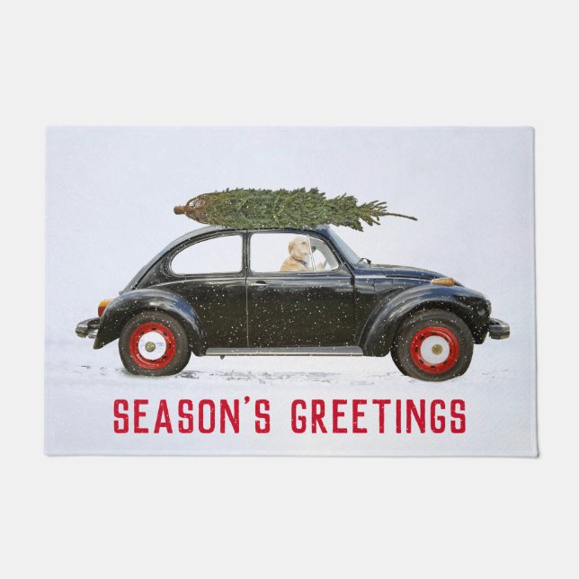 Paillasson Golden Retriever en voiture avec sapin de Noël (Devant)