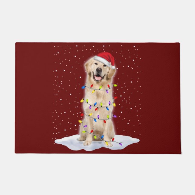 Paillasson Golden retriever Santa Christmas Tree Lights Xmas (Devant)
